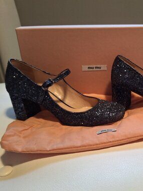 Miu Miu blue glitter mary jane shoes